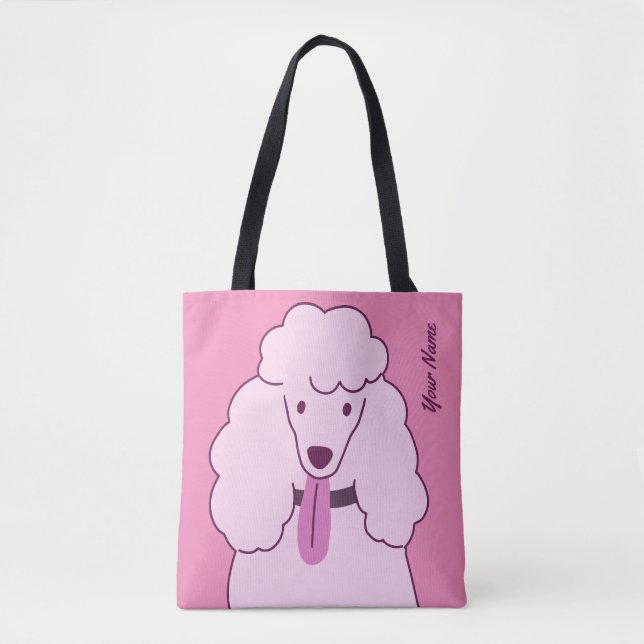 Custom Text Pink Poodle Tote Bag (Front)
