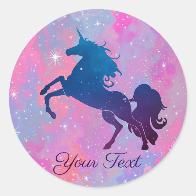 Custom Text Pink/Purple Galaxy Unicorn Sticker (Front)