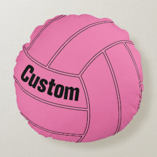 Custom Text Pink Volleyball Round Throw Pillow