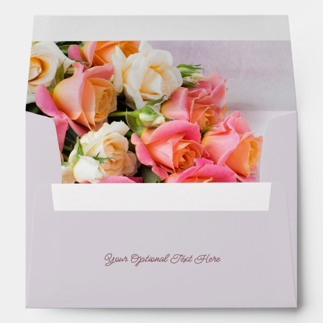 Custom Text Pink & White Roses Envelope (Back (Bottom))