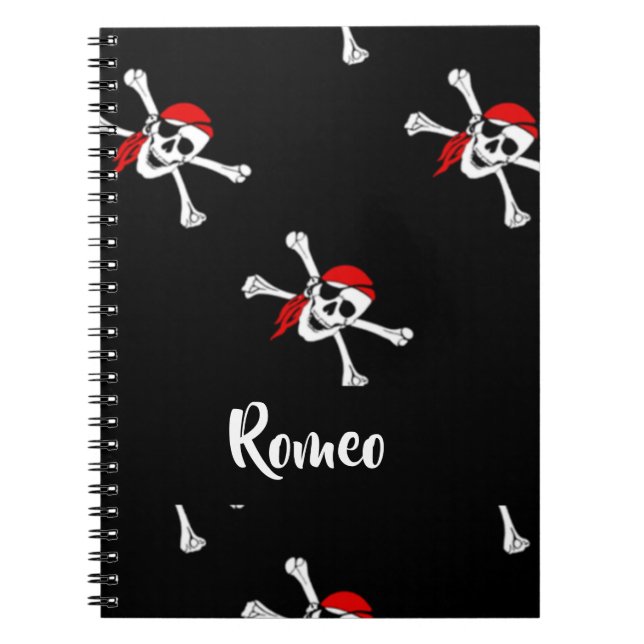 Custom text pirates pattern notebook (Front)