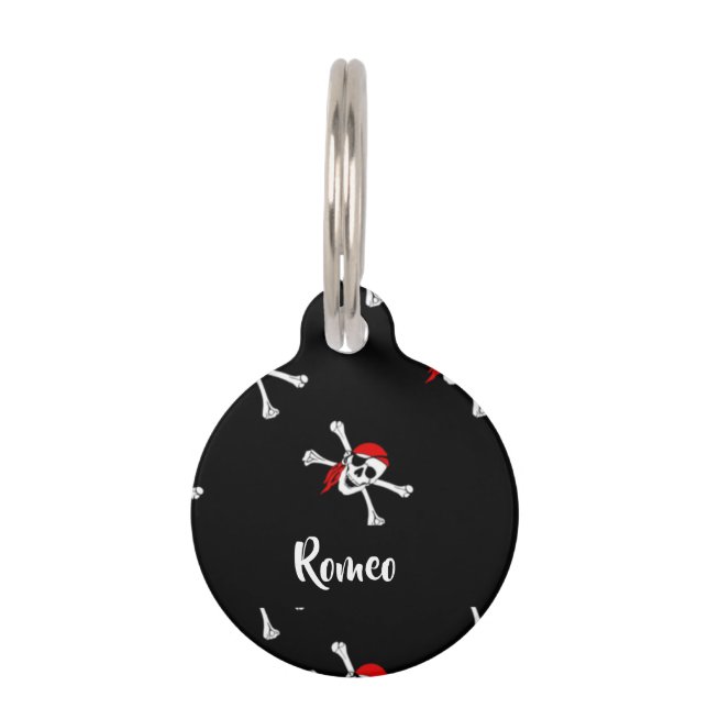 Custom text pirates pattern pet tag (Front)