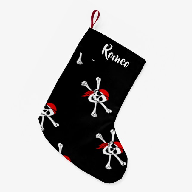 Custom text pirates pattern small christmas stocking (Front (Hanging))
