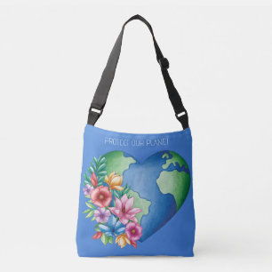 Custom Text Planet Earth Heart Crossbody Bag
