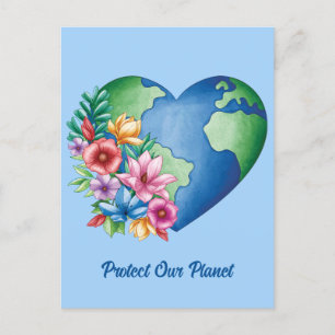 Custom Text Planet Earth Heart Postcard