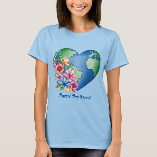 Custom Text Planet Earth Heart T-Shirt (Front)