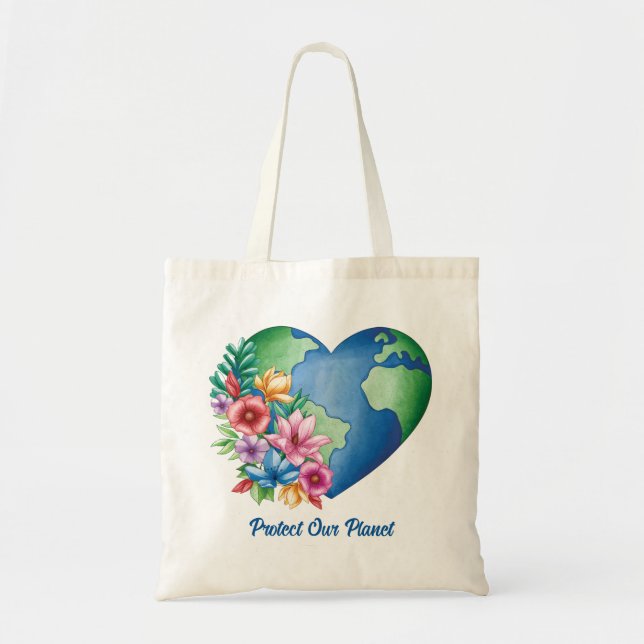 Custom Text Planet Earth Heart Tote Bag (Front)