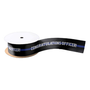 Custom Text Police Officer Thin Blue Line  Satin Ribbon