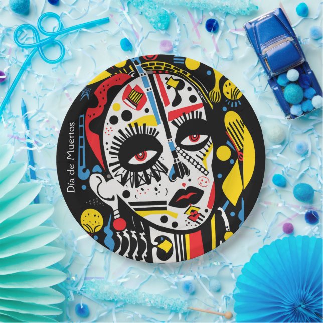 Custom text 💀 Pop Art Calavera in hat Paper Plate (Party)
