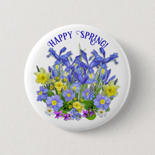 Custom Text Pretty Spring Flowers and Butterfles 6 Cm Round Badge