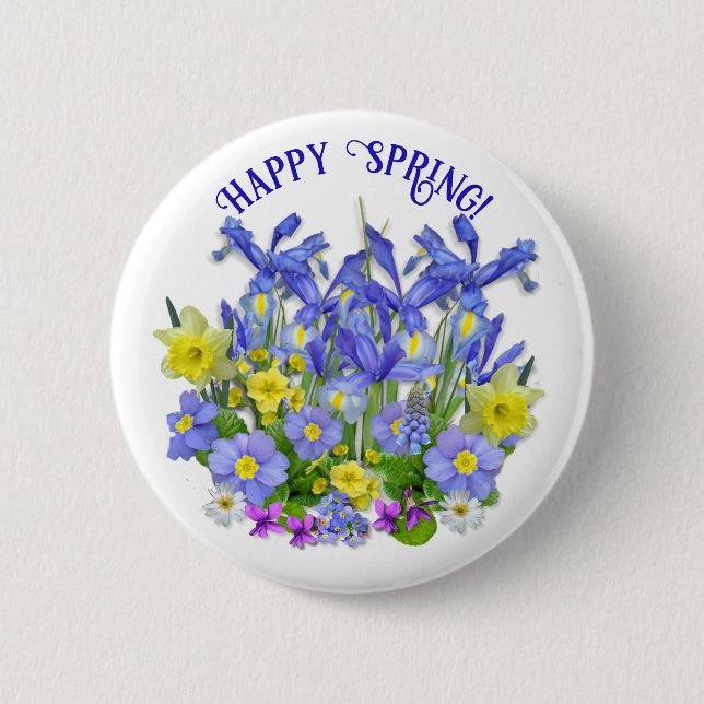 Custom Text Pretty Spring Flowers and Butterfles 6 Cm Round Badge (Front)