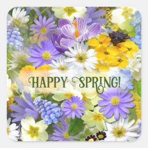 Custom Text Pretty Spring Flowers Square Sticker