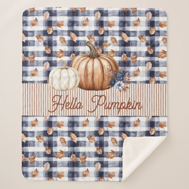 Custom Text Pumpkin Autumn Fall Farmhouse Sherpa Blanket (Front)