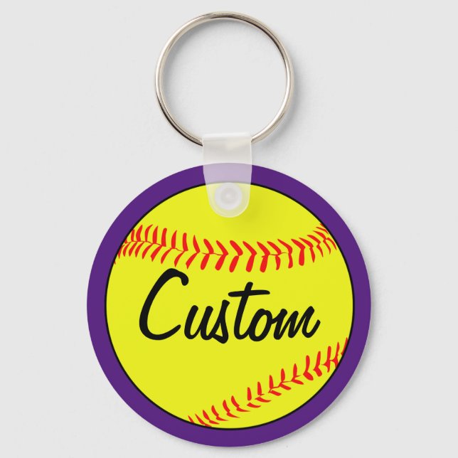 Custom Text Purple Fastpitch Softball Keychain (Front)