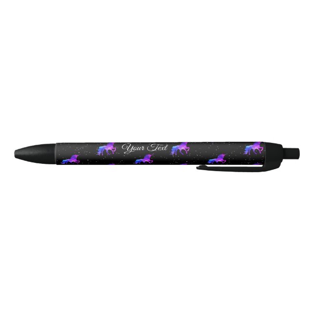 Custom Text Purple Galaxy Unicorn Dark Stars/Space Black Ink Pen (Bottom)