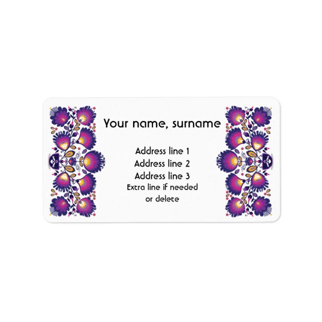 Custom text  Purple Polish folklore Wycinanki Label (Front)