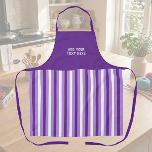 Custom text purple white striped apron