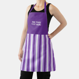 Custom text purple white striped apron