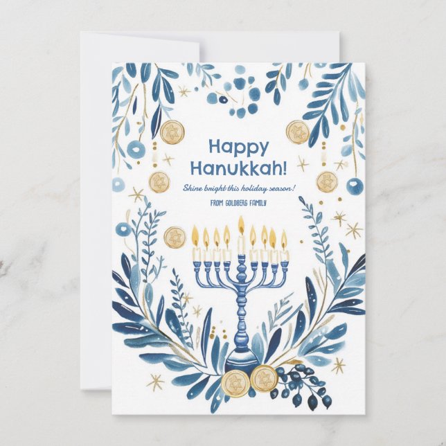 Custom text Radiant Hanukkah Blooms Holiday Card (Front)