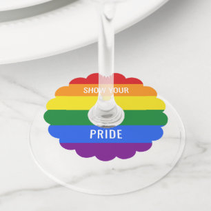 Custom text Rainbow Flag wine glass tags