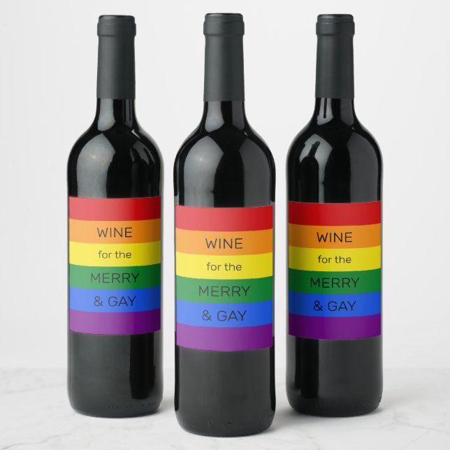 Custom text Rainbow Flag Wine Label (Bottles)