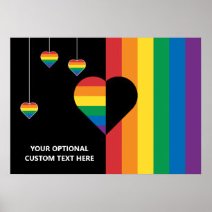 Custom Text Rainbow Hearts & Stripes Poster
