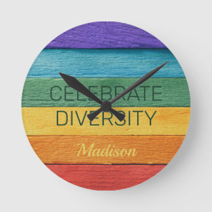 Custom Text Rainbow Round Clock