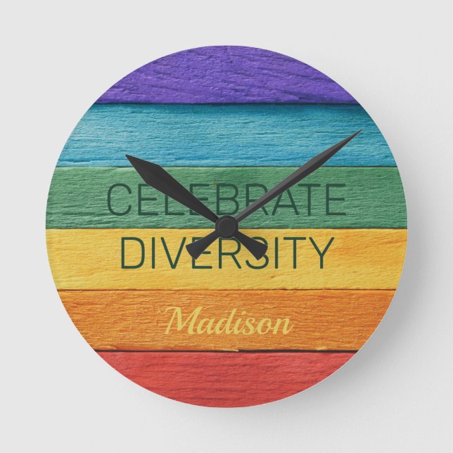 Custom Text Rainbow Round Clock (Front)