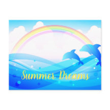 Custom Text Rainbow Summer Magic Blue Dolphins