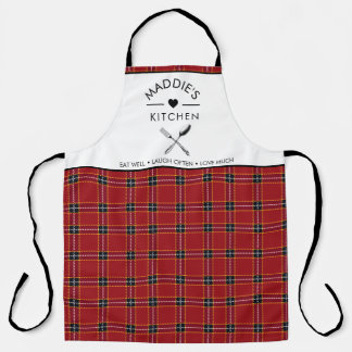 Custom Text Red and Black Plaid Pattern Apron