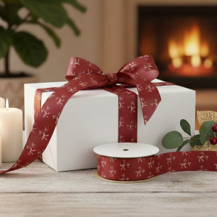 Custom Text Red Bow Elegant Personalised Gift Wrap Satin Ribbon