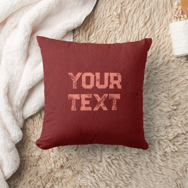 Custom Text Red Brown Leather Look Double Sided Cushion (Blanket)