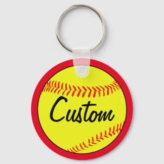 Custom Text Red Fastpitch Softball Team or Player Key Ring