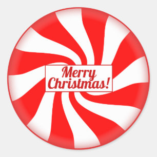 Custom Text Red Holiday Peppermint Merry Christmas Classic Round Sticker