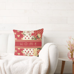Custom Text Red Vintage Shabby Chic Cushion