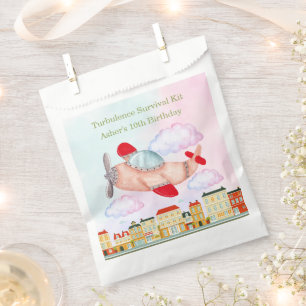 Custom Text Red Vintage Watercolor Airplane Favour Bags