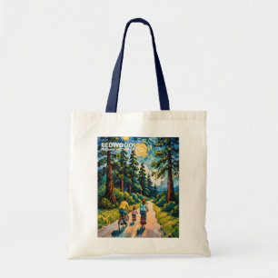 Custom Text Redwood Forest Family Cycling Colorful Tote Bag