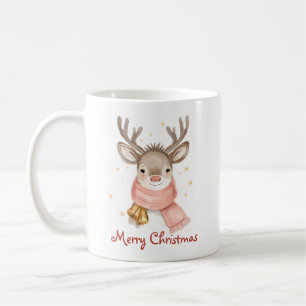 Custom Text Reindeer Wearing A Pink Scarf Coffee Mug
