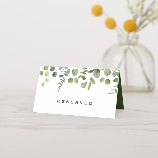 Custom Text Reserved Eucalyptus Wedding Place Card (Front)