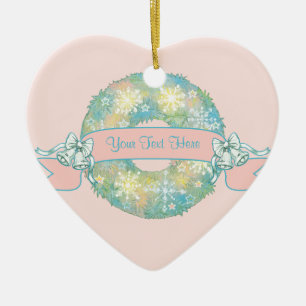 Custom Text Retro 50s Multicolor Christmas Wreath Ceramic Tree Decoration
