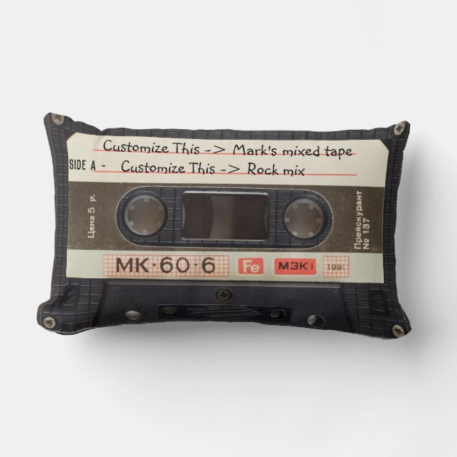Custom Text / Retro Love Music Cassette Mixtape Lumbar Cushion (Front)