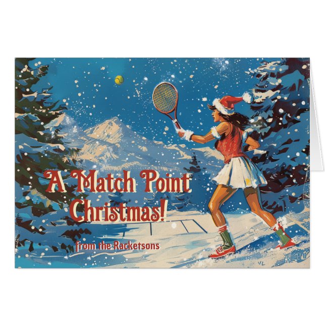 🎾🎄Custom text, retro Tennis Snowy Serve (Front Horizontal)