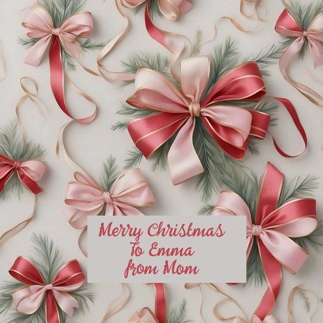 Custom text ribbon and bows Christmas  Wrapping Paper (Creator Uploaded)