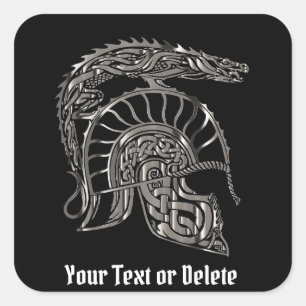 Custom Text Roman Soldier Metal Dragon War Helmet Square Sticker
