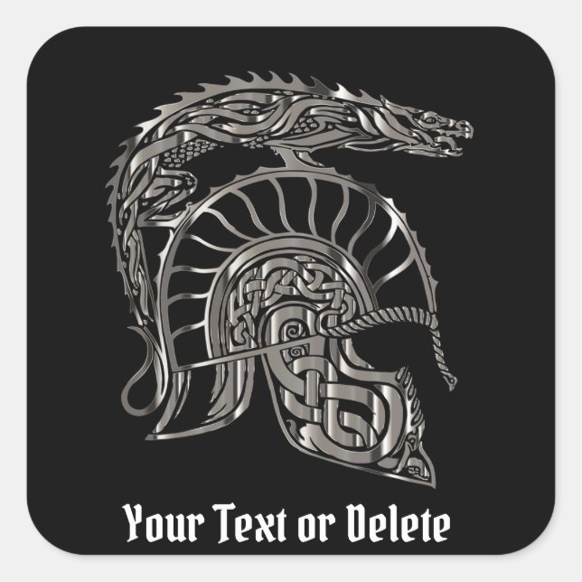 Custom Text Roman Soldier Metal Dragon War Helmet Square Sticker (Front)
