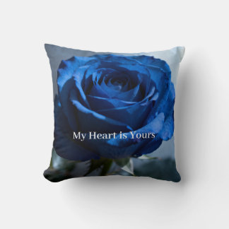 Custom Text – Romantic Blue Rose Floral Gift Cushion