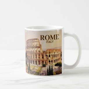 Custom Text Rome Italy Colosseum Retro Watercolor Coffee Mug