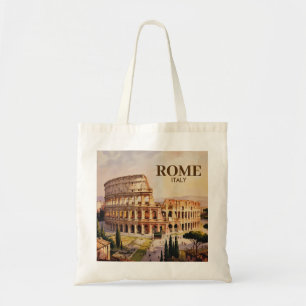 Custom Text Rome Italy Colosseum Retro Watercolor Tote Bag