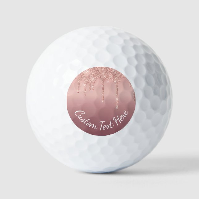 Custom Text Rose Gold Blush Glitter Golf Balls (Front)