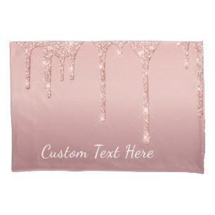 Custom Text Rose Gold Blush Glitter Pillow Case